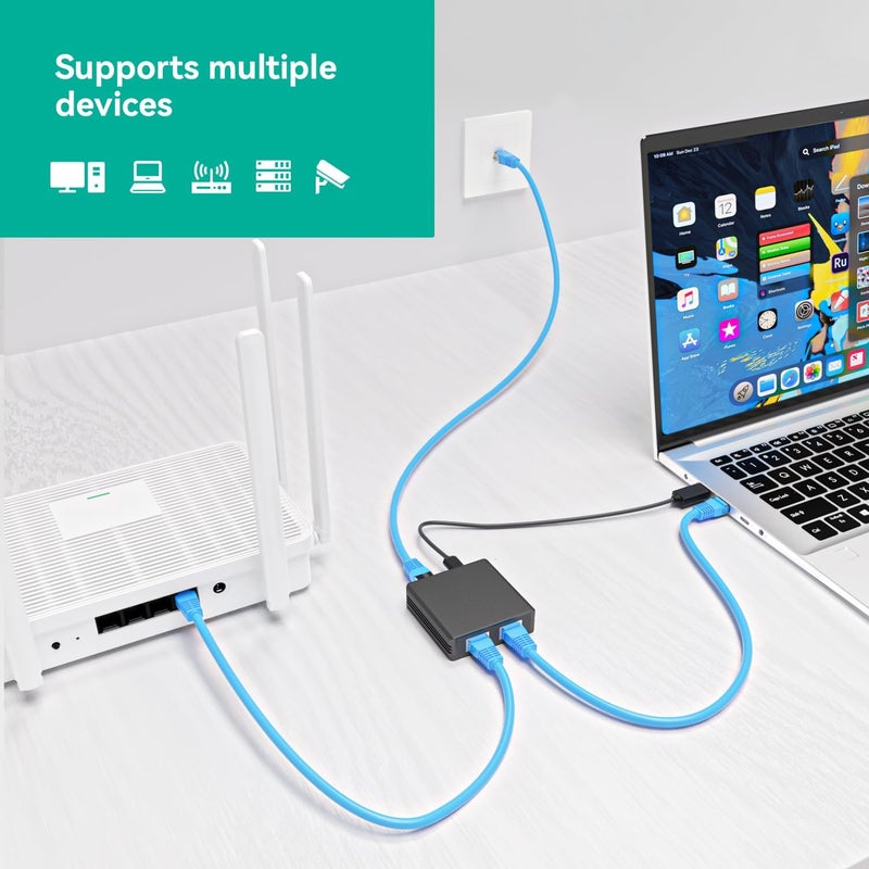 bliyee Gigabit Ethernet Splitter 1 to 2, 1000Mbps Internet Cable Splitter, High Speed Network Splitter,Dual LAN RJ45 Port Router Switch Work with Cat5/5e/6/7/8 Cable - Image 4